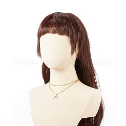 304ステンレススチールムーンペンダントダブルレイヤーネックレス、女性用サテライトチェーン付き  ゴールドカラー  15.35インチ（39cm）&nbsp;NJEW-JN03872