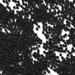つや消し色ガラスシードビーズ  シリンダー  ブラック  1.6x1.3mm  穴：0.8mm  約60000個/ポンド&nbsp;SEED-H003-06F