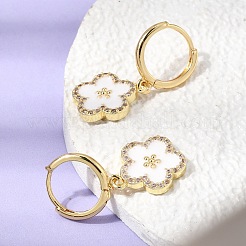 Brass Micro Pave Clear Cubic Zirconia Enamel Dangle Hoop Earrings&nbsp;EJEW-G471-07G-02