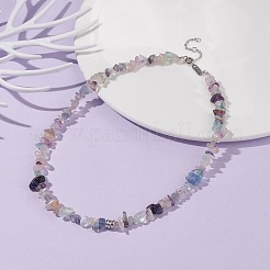 天然蛍石チップビーズネックレス  女性のためのアクセサリー用原石のアクセサリー  プラチナ  16.14インチ（41cm）&nbsp;NJEW-JN03824-02