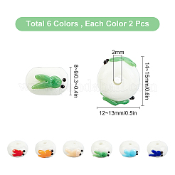 12個 6色 手作りの凹凸ランプワークビーズ  金魚のそろばん  ミックスカラー  14~15x12~13x8~9mm  穴：2mm  2個/カラー&nbsp;LAMP-SC0001-09