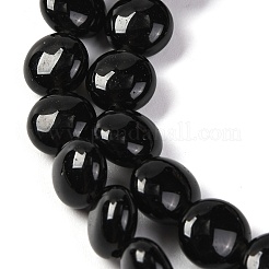 天然ブラックストーンビーズ連売り  フラットラウンド  7.5~8x4.5~5mm  穴：1.2mm  約50~51個  14.57~15.35インチ（37~39cm）&nbsp;G-T047-A17-01