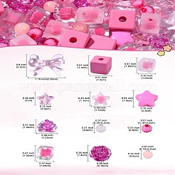 ミックススタイルアクリルビーズ200個  混合図形  ショッキングピンク  8~23x8~29.5x4.5~10mm  穴：1.6~4mm  200個/セット&nbsp;OACR-CJ0001-83