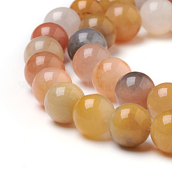 天然の金色のシルク翡翠ビーズ連売り  ラウンド  8mm  穴：0.8mm  約47個/連  15.16インチ（38.5cm）&nbsp;G-L555-05-8mm