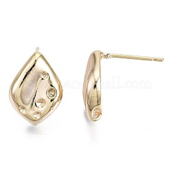 真鍮製スタッドピアスパーツ  ラインストーンのセッティングで  ニッケルフリー  菱形  18KGP本金メッキ  14x10mm  ピン：0.8mm  0.8~1.2mmのラインストーンに適する&nbsp;KK-T056-19G-NF