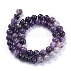 天然レピドライト/パープルマイカストーンビーズ連売り  ラウンド  10mm  穴：1mm  約36個/連  14.76~14.96インチ（37.5~38cm）&nbsp;G-K415-10mm