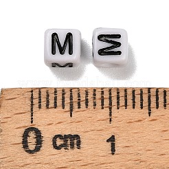 不透明なアクリルビーズ  エナメルスタイル  文字付きのキューブ  文字m  4.5x4.5x4.5mm  穴：2mm  5500個/ 500g&nbsp;OACR-S076-01M