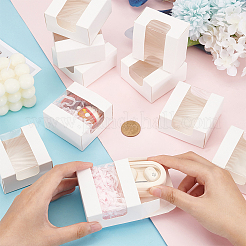 厚紙紙のギフト収納ボックス  プラスチックの目に見える透明な窓付き  ホワイト  正方形  なし模様  6.65x6.7x3.6cm&nbsp;CON-WH0086-056A