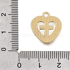 UVメッキ合金クリスタルラインストーンペンダント  ハートとクロスのチャーム  ゴールドカラー  17.5x16x2mm  穴：1.8mm&nbsp;RB-CBAD37D-33G