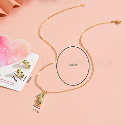 Brass Pave Cubic Zirconia Stud Earrings & Pendant Necklaces Sets for Women Golden&nbsp;LS-GL8685-1