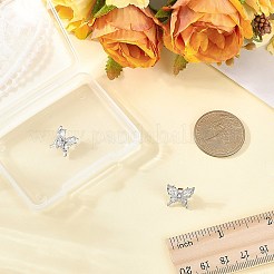 イヤホン装飾アクセサリー用合金ラインストーンクリップ2個  プラチナ  蝶  12x14x8mm  穴：3.5mm&nbsp;FIND-CP0003-61B