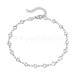 304 Stainless Steel Hollow Heart Link Chain Anklets for Women&nbsp;AJEW-AN00684