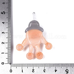 手作りランプワークペンダント  タコチャーム  桃パフ  43~47.5x30.5~33.5x9.5~12mm  穴：3.5~4.5mm&nbsp;LAMP-N034-21E