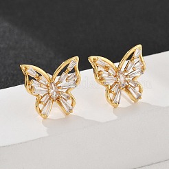 Butterfly Brass Micro Pave Cubic Zirconia Stud Earrings&nbsp;EJEW-B131-07G-02