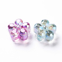 透明なアクリルビーズ  ABカラー  多面カット  花  ミックスカラー  14.5x15x8.5mm  穴：2.5mm&nbsp;X-TACR-S154-34C