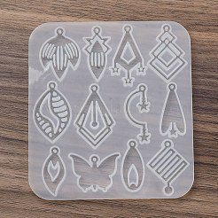 ペンダントシリコンモールド  イヤリング型  ジェッソ樹脂鋳造金型  混合図形  ホワイト  99x90x4mm&nbsp;AJEW-S041-03C