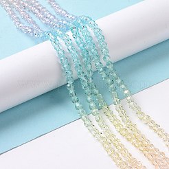透明なグラデーションカラーのガラスビーズ 10 連売り  セグメント化されたマルチカラービーズ  多面カット  ラウンド  カラフル  4mm  穴：1mm  約90個/連  13.98''（35.5センチメートル）&nbsp;GLAA-CJ0002-14