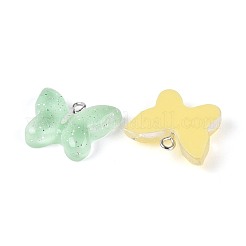 透明樹脂とグリッターパウダーのペンダント  蝶のチャーム  プラチナ鉄ループ付き  ミックスカラー  17.5x21.5~22x5.5~6mm  穴：2mm&nbsp;RESI-T061-19M