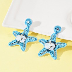 Starfish Glass Seed Beads Dangle Stud Earrings&nbsp;EJEW-S273-03