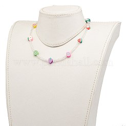 カラフルなポリマークレイフルーツキッズビーズネックレス  丸い透明アクリルビーズ付き  プラチナ  15.74インチ（40cm）&nbsp;NJEW-JN03288