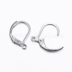 変色しにくい304ステンレススチールフレンチフックピアス金具  カン付き  ステンレス鋼色  16x10.5x2mm  穴：1.5mm  ピン：1mm&nbsp;STAS-H376-100