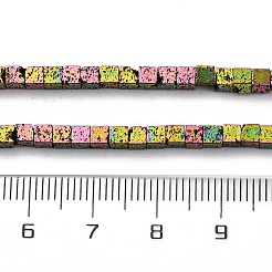 電気メッキされた天然溶岩岩ビーズ連売り  キューブ  虹メッキ  3x3x3mm  穴：1~1.2mm  約133個/連  16.14''（41センチメートル）&nbsp;G-A256-B01-02H