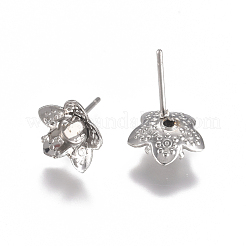 変色しにくい304ステンレススチールスタッドピアス金具  ピアスのセッティング  花  ステンレス鋼色  トレイ：4mm  10.5mm  ピン：0.8mm&nbsp;STAS-G225-16P