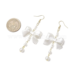 304 Stainless Steel ABS Plastic Imitation Pearl Bowknot Dangle Earrings&nbsp;EJEW-JE06412