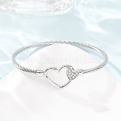 304 Stainless Steel Crystal Rhinestone Heart Cuff Bangles for Women&nbsp;SA-CBA2192-06P