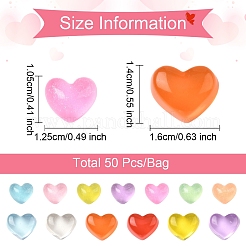 50 個 2 スタイル透明樹脂カボション  ハート  ミックスカラー  10.5~14x12.5~16x6~10mm  25個/スタイル&nbsp;CRES-YW0002-38