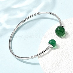 304 Stainless Steel & Nautral Gemstone Torque Bangles&nbsp;BJEW-H644-10P