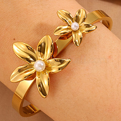 304 Stainless Steel & Imitation Pearl Hinged Bangles for Women&nbsp;WG2B9FA-01
