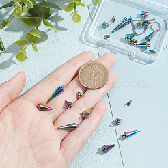 24個4スタイル304ステンレススチールペンダント  スパイク/コーン チャーム  虹色  6.5~13.5x3~7mm  穴：1.8~2mm  6個/スタイル&nbsp;STAS-UN0045-79