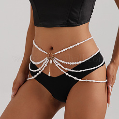 Zinc Alloy and Imitation Pearl Round Beaded Multi-Layered Waist Belly Chains for Women&nbsp;FS-WG06AFB-01