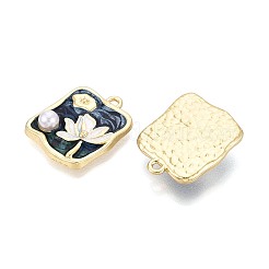 メッキ合金エナメルチャームラック  広場＆花  ABSの模造パールと  ライトゴールド  24x19.5x6mm  穴：1.6~1.8mm&nbsp;ENAM-N065-07KCG