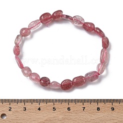 天然ストロベリークォーツビーズストレッチブレスレット（女性用）  ヌンゲット  ビーズ：8~11x6~8x5~7mm  内径：1.93~2.13インチ（4.9~5.4cm）&nbsp;BJEW-Z158-02D-01