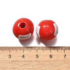 バレンタインデーの要素をプリントした木製ビーズ  ラウンド  ファイヤーブリック  16mm  穴：4mm&nbsp;WOOD-R002-01-08