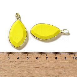 ガラスチャーム  金色のラックメッキの真鍮金具付き  楕円形のチャーム  きいろ  36~36.5x19.5~20x6~6.5mm  穴：6.5x3.5mm&nbsp;G-K338-08G-11