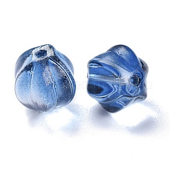透明ガラスビーズ  グリッターパウダー付き  カボチャ  マリンブルー  8.5x8mm  穴：1.2mm&nbsp;GLAA-L027-K12