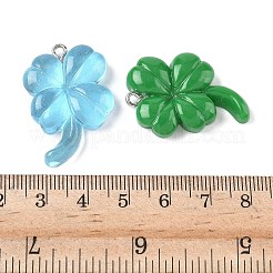 透明樹脂のクローバーペンダント  プラチナ鉄フープ付き  ミックスカラー  31.5x21.5x6mm  穴：2mm&nbsp;CRES-B023-03