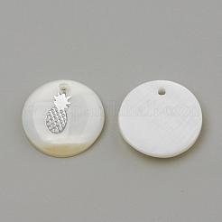 淡水シェルペンダント  フラットラウンド＆パイナップル  プラチナ  16x3.5~4mm  穴：1.2mm&nbsp;SHEL-Q010-009P