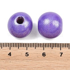 スプレー塗装ウッドヨーロッパビーズ  ラウンド  大穴ビーズ  青紫色  15~15.5x14.5mm  穴：4.5mm&nbsp;WOOD-G029-08C