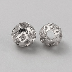 中空真鍮ビーズ  ラウンド  プラチナ  6mm  穴：2mm&nbsp;KK-WH0045-062B-P