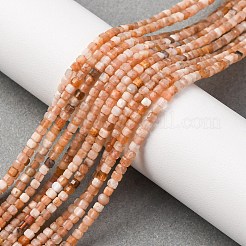 天然石ピーチ色ムーンストーンビーズ連売り  ファセットテーブルカットキューブ  2x2x2mm  穴：0.6mm  約175個/連  15.35''（39センチメートル）&nbsp;G-RM250104-A3