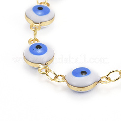Brass Enamel Evil Eye Link Chain Bracelets & Necklaces Jewelry Sets&nbsp;SJEW-JS01191