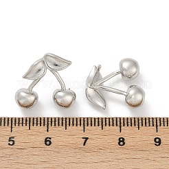 チェリー真鍮スタッドピアス  ラックめっき  長持ちメッキ  鉛フリー＆カドミウムフリー  プラチナ  16x13.5mm&nbsp;EJEW-F895-19P
