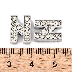 A級ラインストーン付き合金頭文字スライドチャーム  個性的名前のネックレスの作成  鉛フリーとニッケルフリー  プラチナ  文字.n  12~13x8~13x4~5mm  穴：8x2mm&nbsp;ALRI-R032-N-FF