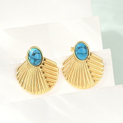 Fan 304 Stainless Steel Synthetic Turquoise Stud Earrings for Women&nbsp;EJEW-U046-17A-G