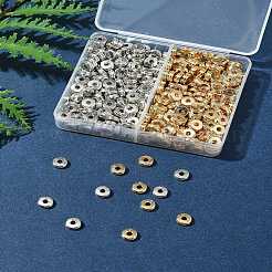 400個2色ccbプラスチックビーズ  フラットラウンド  プラチナ·ゴールデン  6x2.5mm  穴：2mm  200個/カラー&nbsp;CCB-FS0001-11
