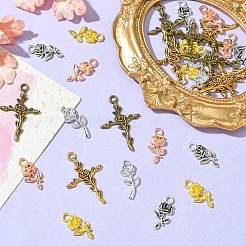 30pcs6スタイルチベットスタイルアロイペンダント  花  ミックスカラー  21~34.5x9.5~23x2~3mm  穴：1.6~2.5mm  5個/スタイル&nbsp;FIND-YW0005-08